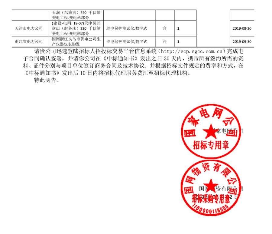 Announcing Winning the SGCC Bidding